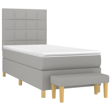 Pat box spring cu saltea, gri deschis, 100x200 cm, textil - Img 3