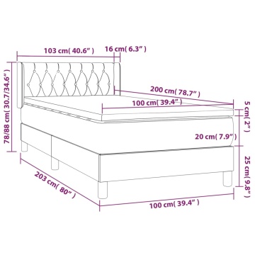Pat box spring cu saltea, gri deschis, 100x200 cm, textil - Img 6