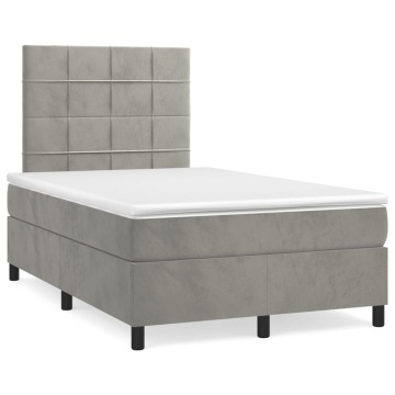Pat box spring cu saltea, gri deschis, 120x200 cm, catifea - Img 2