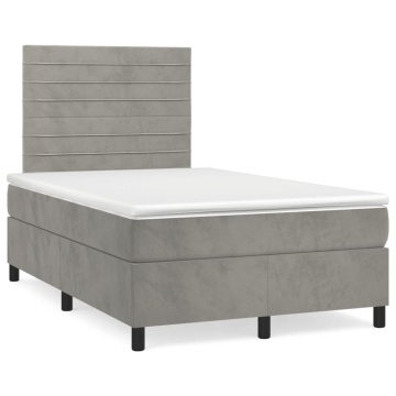 Pat box spring cu saltea, gri deschis, 120x200 cm, catifea - Img 2