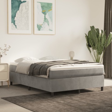 Pat box spring cu saltea, gri deschis, 140x190 cm, catifea - Img 1
