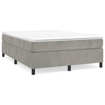 Pat box spring cu saltea, gri deschis, 140x190 cm, catifea - Img 2