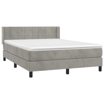 Pat box spring cu saltea, gri deschis, 140x190 cm, catifea - Img 3