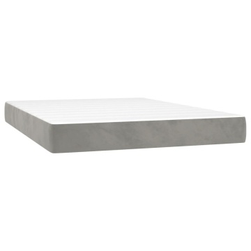 Pat box spring cu saltea, gri deschis, 140x190 cm, catifea - Img 8