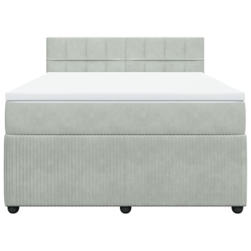 Pat box spring cu saltea, gri deschis, 140x200 cm, catifea - Img 4