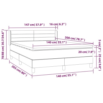 Pat box spring cu saltea, gri deschis, 140x200 cm, catifea - Img 6