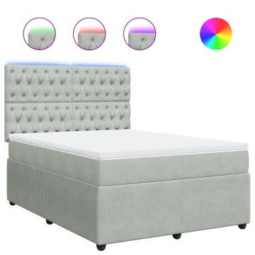Pat box spring cu saltea, gri deschis, 140x200 cm, catifea - Img 2