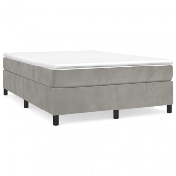 Pat box spring cu saltea, gri deschis, 140x200 cm, catifea - Img 2