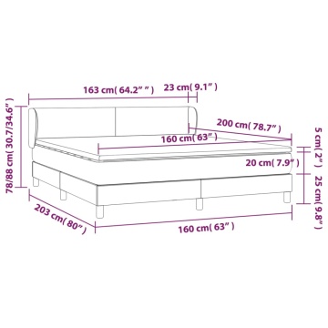 Pat box spring cu saltea, gri deschis, 160x200 cm, catifea - Img 6