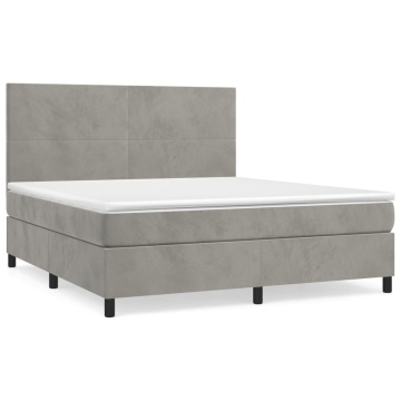 Pat box spring cu saltea, gri deschis, 180x200 cm, catifea - Img 2