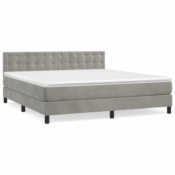 Pat box spring cu saltea, gri deschis, 180x200 cm, catifea - Img 2