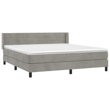 Pat box spring cu saltea, gri deschis, 180x200 cm, catifea - Img 3