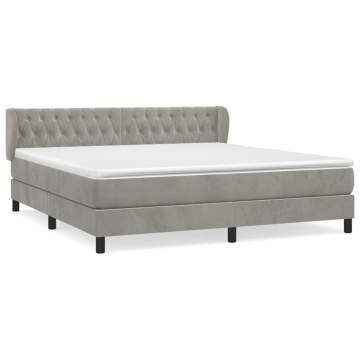 Pat box spring cu saltea, gri deschis, 180x200 cm, catifea - Img 2