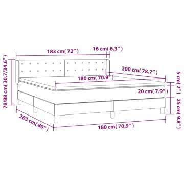 Pat box spring cu saltea, gri deschis, 180x200 cm, catifea - Img 6