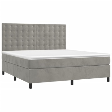 Pat box spring cu saltea, gri deschis, 180x200 cm, catifea - Img 3