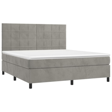 Pat box spring cu saltea, gri deschis, 180x200 cm, catifea - Img 3