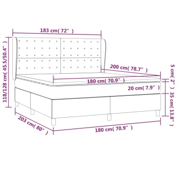 Pat box spring cu saltea, gri deschis, 180x200 cm, catifea - Img 6