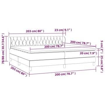 Pat box spring cu saltea, gri deschis, 200x200 cm, catifea - Img 6