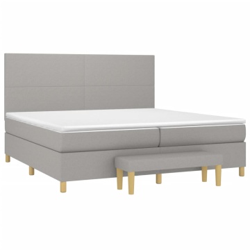 Pat box spring cu saltea, gri deschis, 200x200 cm, textil - Img 3