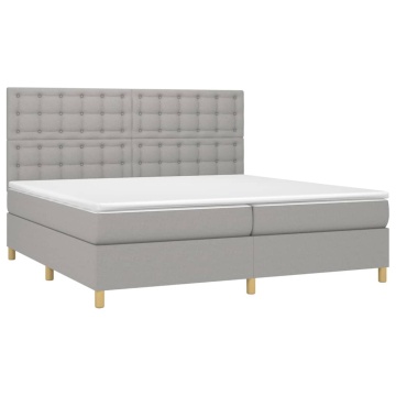 Pat box spring cu saltea, gri deschis, 200x200 cm, textil - Img 3
