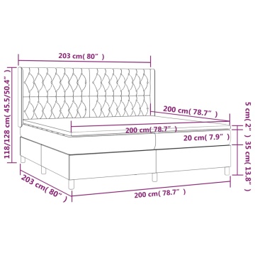 Pat box spring cu saltea, gri deschis, 200x200 cm, textil - Img 6