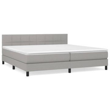 Pat box spring cu saltea, gri deschis, 200x200 cm, textil - Img 2