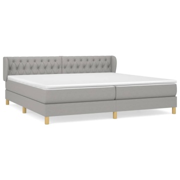 Pat box spring cu saltea, gri deschis, 200x200 cm, textil - Img 2