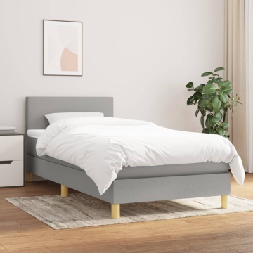 Pat box spring cu saltea, gri deschis, 80x200 cm, textil - Img 1