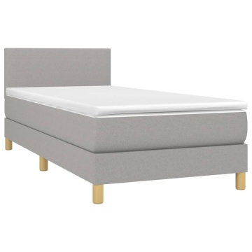 Pat box spring cu saltea, gri deschis, 80x200 cm, textil - Img 3
