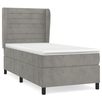 Pat box spring cu saltea, gri deschis, 90x190 cm, catifea - Img 2