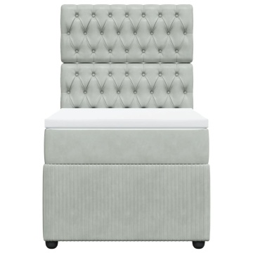 Pat box spring cu saltea, gri deschis, 90x190 cm, catifea - Img 4