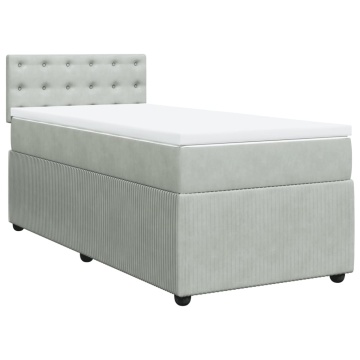 Pat box spring cu saltea, gri deschis, 90x190 cm, catifea - Img 3
