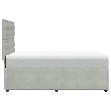 Pat box spring cu saltea, gri deschis, 90x190 cm, catifea - Img 6