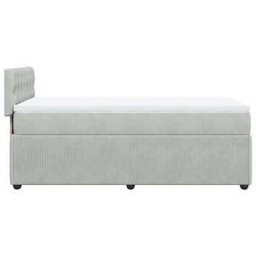 Pat box spring cu saltea, gri deschis, 90x190 cm, catifea - Img 6