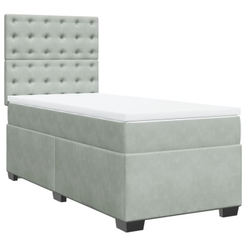 Pat box spring cu saltea, gri deschis, 90x190 cm, catifea - Img 2