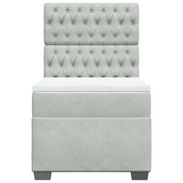 Pat box spring cu saltea, gri deschis, 90x190 cm, catifea - Img 4