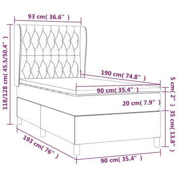Pat box spring cu saltea, gri deschis, 90x190 cm, textil - Img 5