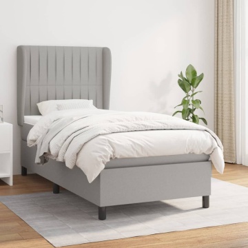 Pat box spring cu saltea, gri deschis, 90x190 cm, textil - Img 1