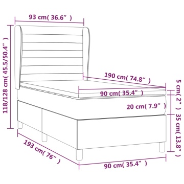 Pat box spring cu saltea, gri deschis, 90x190 cm, textil - Img 6