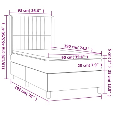 Pat box spring cu saltea, gri deschis, 90x190 cm, textil - Img 6