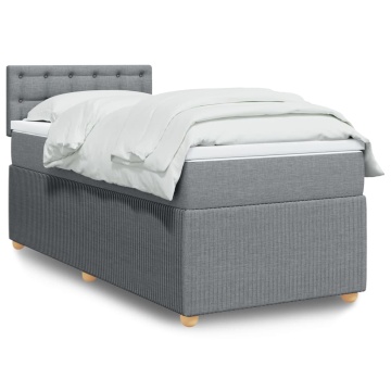 Pat box spring cu saltea, gri deschis, 90x190 cm, textil - Img 1