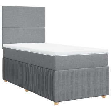 Pat box spring cu saltea, gri deschis, 90x190 cm, textil - Img 3
