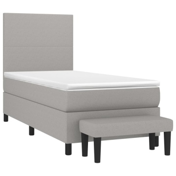 Pat box spring cu saltea, gri deschis, 90x190 cm, textil - Img 3
