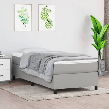 Pat box spring cu saltea, gri deschis, 90x190 cm, textil - Img 1