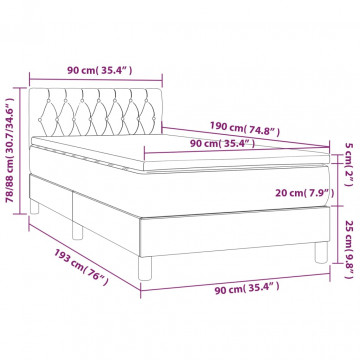 Pat box spring cu saltea, gri deschis, 90x190 cm, textil - Img 6