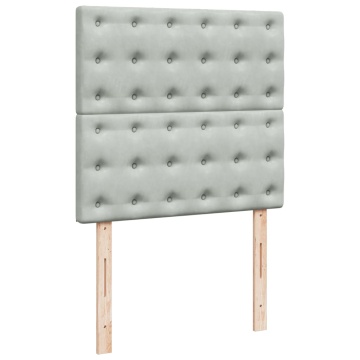 Pat box spring cu saltea, gri deschis, 90x200 cm, catifea - Img 6