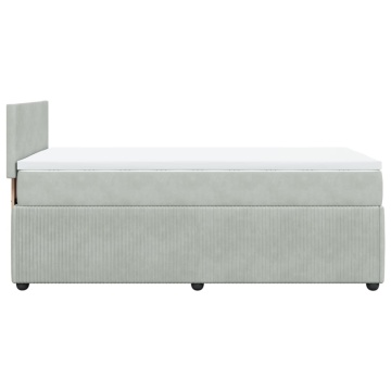 Pat box spring cu saltea, gri deschis, 90x200 cm, catifea - Img 6