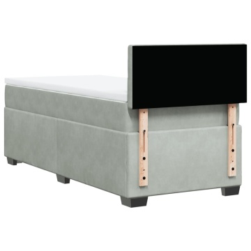 Pat box spring cu saltea, gri deschis, 90x200 cm, catifea - Img 7
