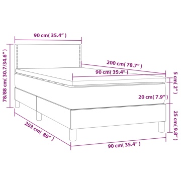 Pat box spring cu saltea, gri deschis, 90x200 cm, catifea - Img 6