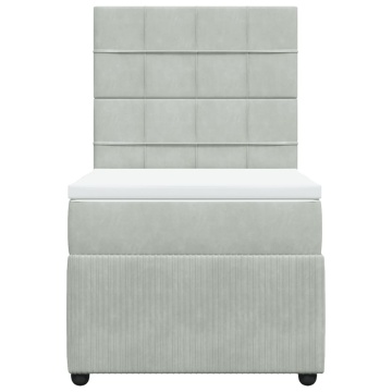 Pat box spring cu saltea, gri deschis, 90x200 cm, catifea - Img 4
